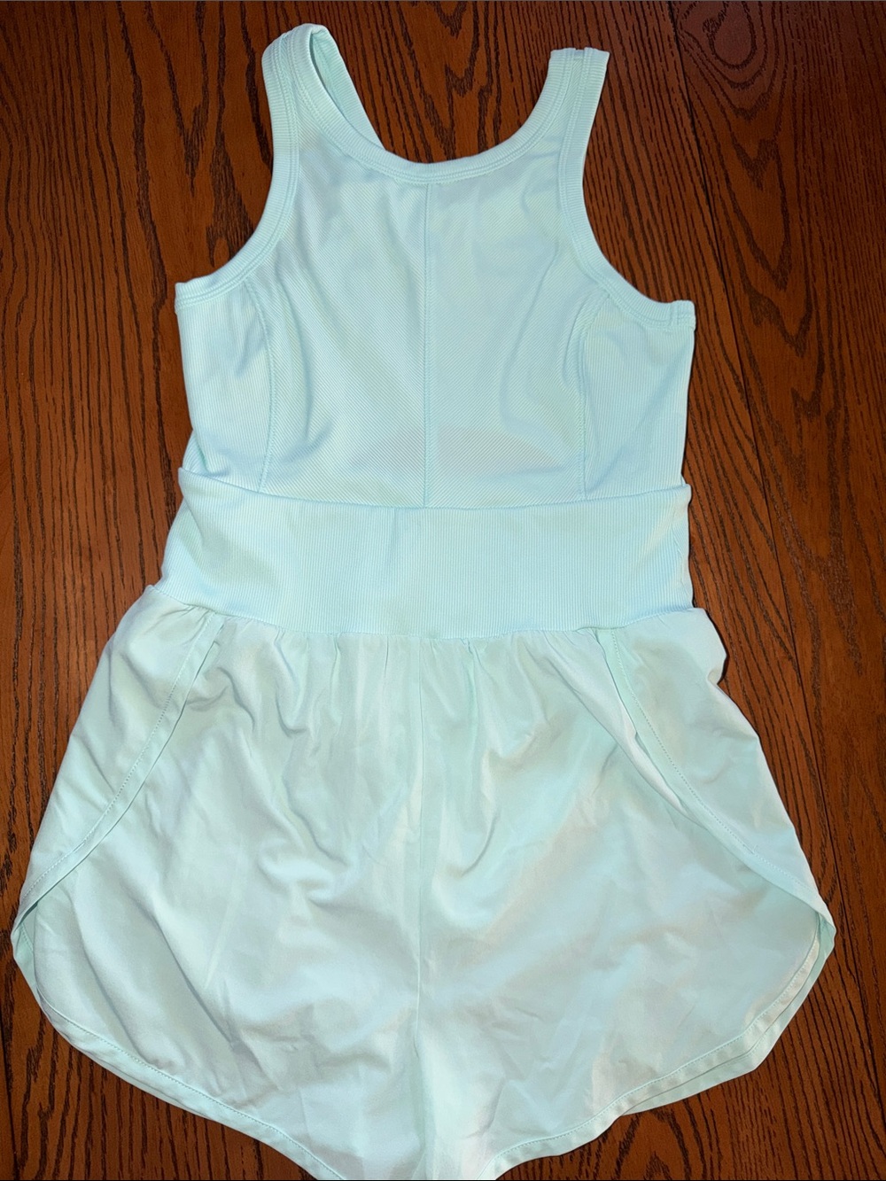 Zella Light Aqua Athletic Romper with Skirted Shorts